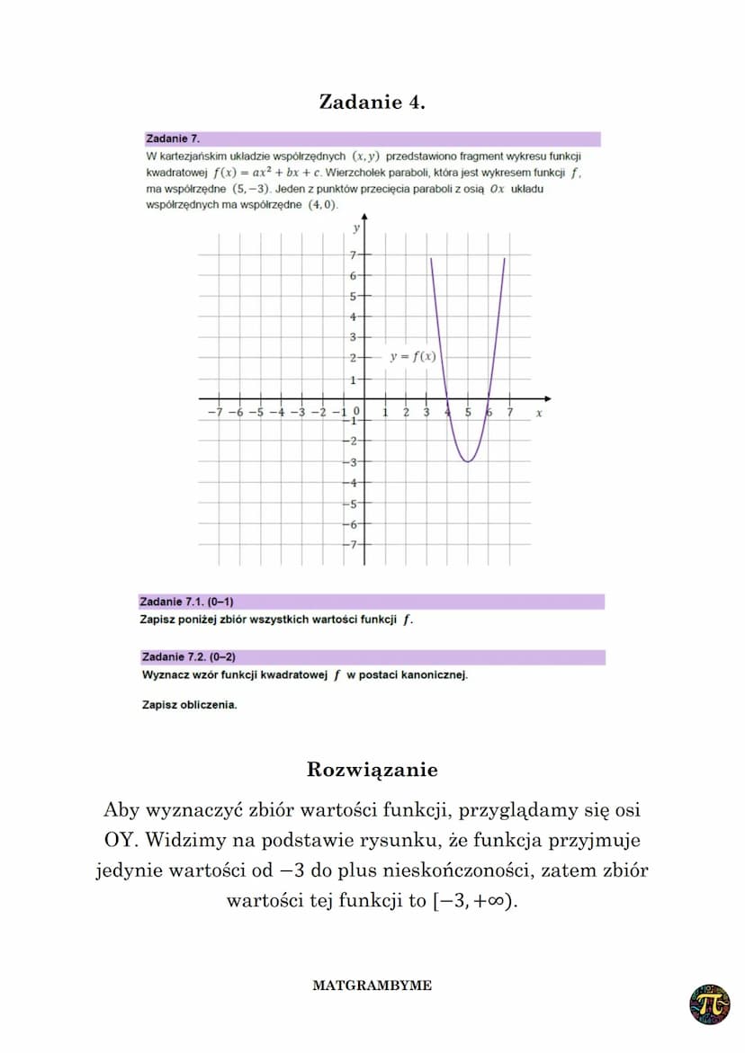 FUNKCJA KWADRATOWA
Wyróżnik A trójmianu kwadratowego ax² + bx + c,
(a 0,b,ce R) zmiennej rzeczywistej x to liczba
A= b² - 4ac
Wykres funkcji
