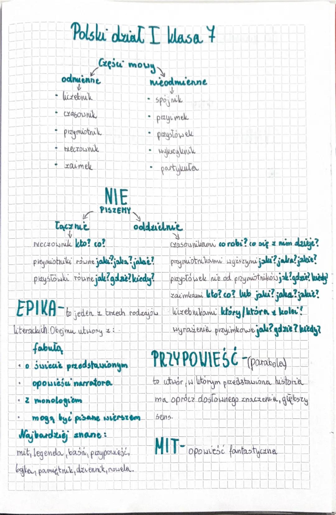 Notatki do sprawdzianu z polskiego, dział 1 klasa 7