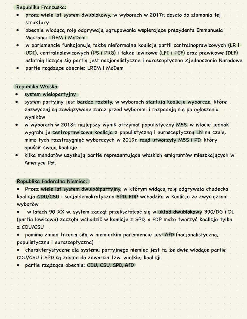 1. Partie polityczne
Partia polityczna - dobrowolna organizacja dążąca do zdobycia lub utrzymania władzy w
państwie w celu realizacji swojeg