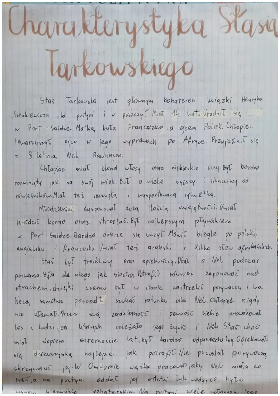Charakterystyka Stasia Tarkowskiego 