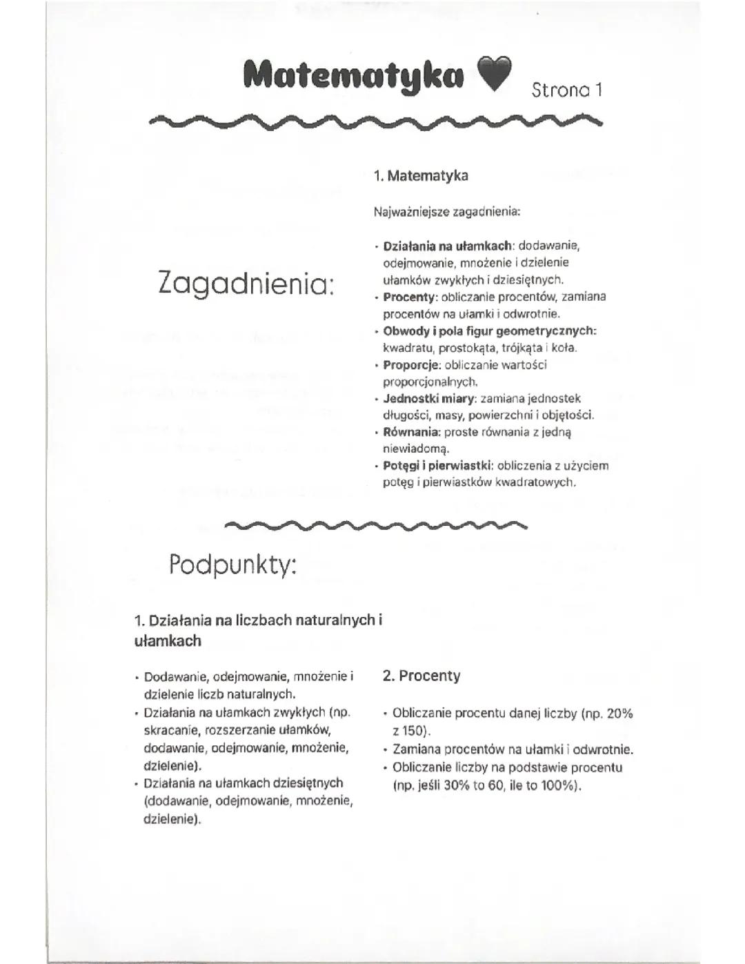 Streszczenie tematów Klasa 6