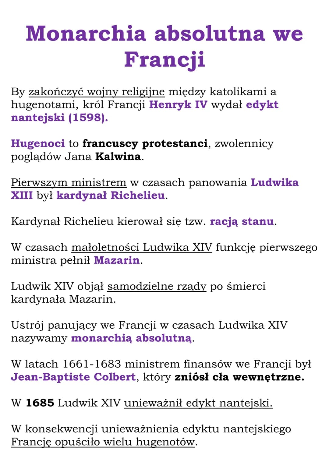 Monarchia absolutna we
Francji
By zakończyć wojny religijne między katolikami a
hugenotami, król Francji Henryk IV wydał edykt
nantejski (15