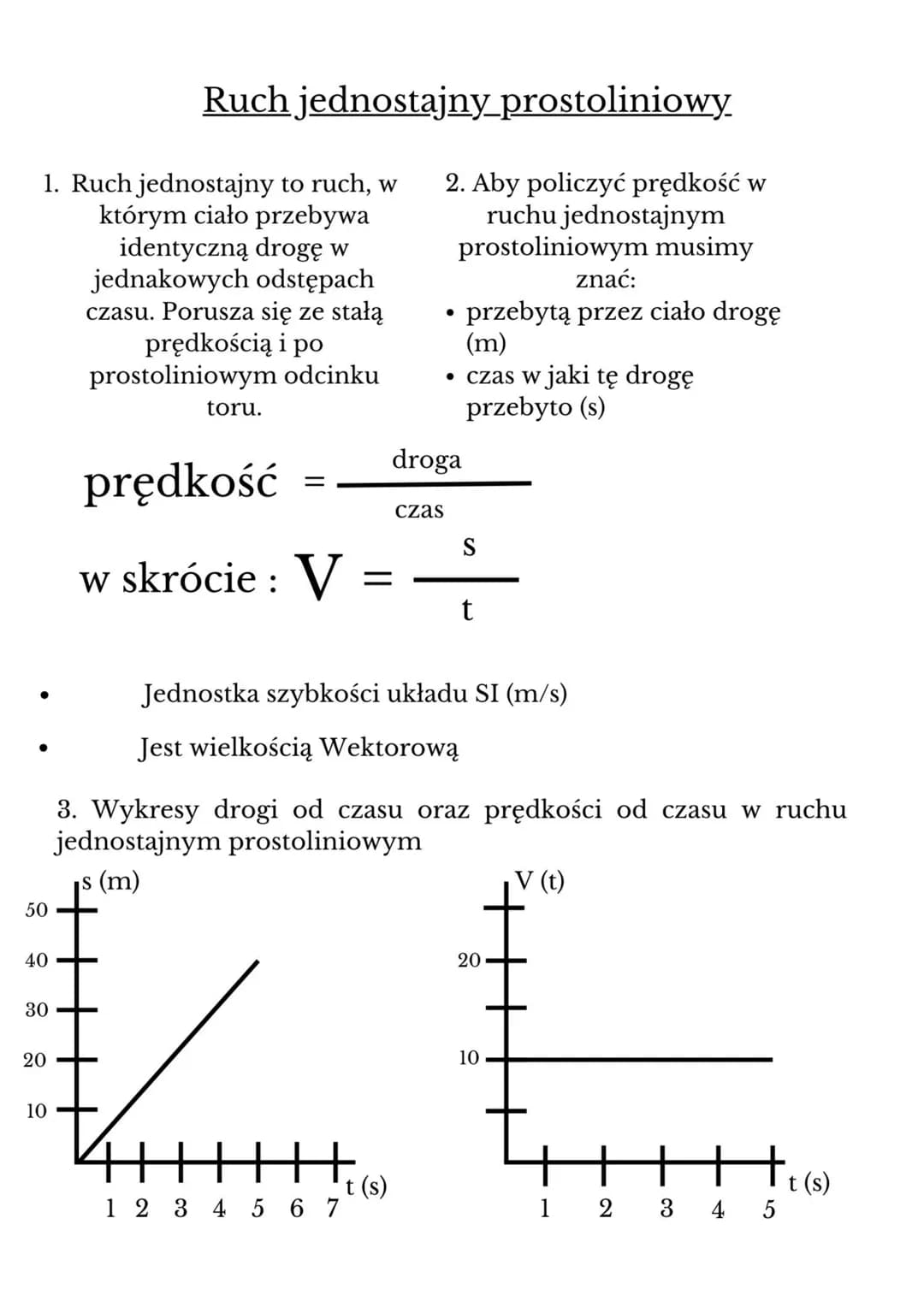1. Ruch jednostajny to ruch, w
którym ciało przebywa
identyczną drogę w
jednakowych odstępach
czasu. Porusza się ze stałą
prędkością i po
pr