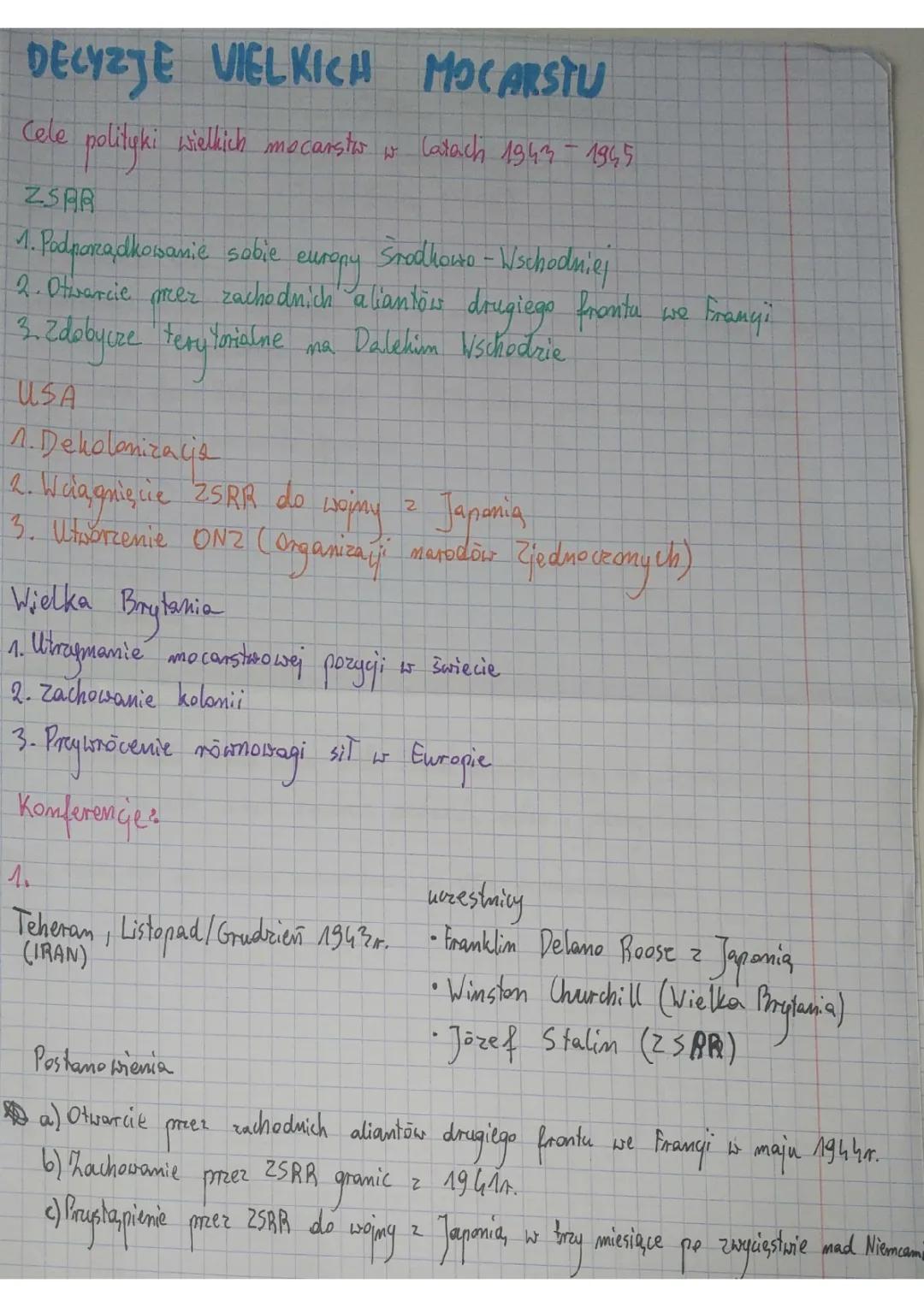 Decyzje Wielkich Mocarstw - Notatka z Historii dla Klasy 8