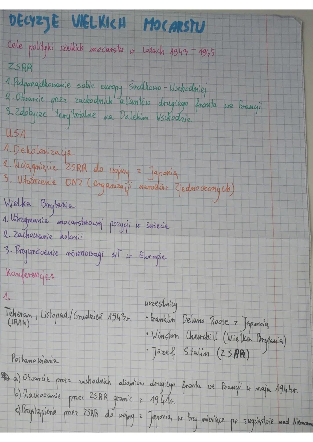 DECYZJE VIELKICH MOCARSTU
wielkich mocarstw
polityki
Cele
ZSRR
1. Podporządkowanie sobie
Środkowo-Wschodniej
europy
2. Otwarcie mrez zachodn