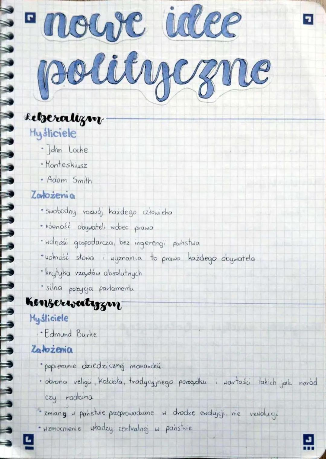 nowe idee
polityczne
Leberalizm
Myśliciele
John Locke
-Monteskiusz
• Adam Smith
.
Założenia
• swobodny rozwój każdego człowieka.
- rowność o