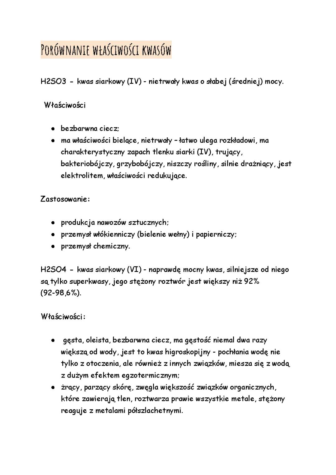 Właściwości kwasów - Kwas siarkowy 6 i 4, Kwas azotowy 5 i 3 + Chemia