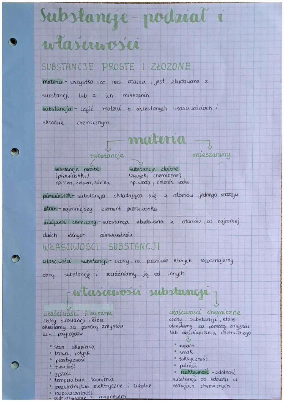 Substancje - podział i
właściwości
SUBSTANCJE PROSTE IZŁOZONE
materia - wszystko co nas otacza jest zbudowana z
1
lub z
mieszanin
substancji
