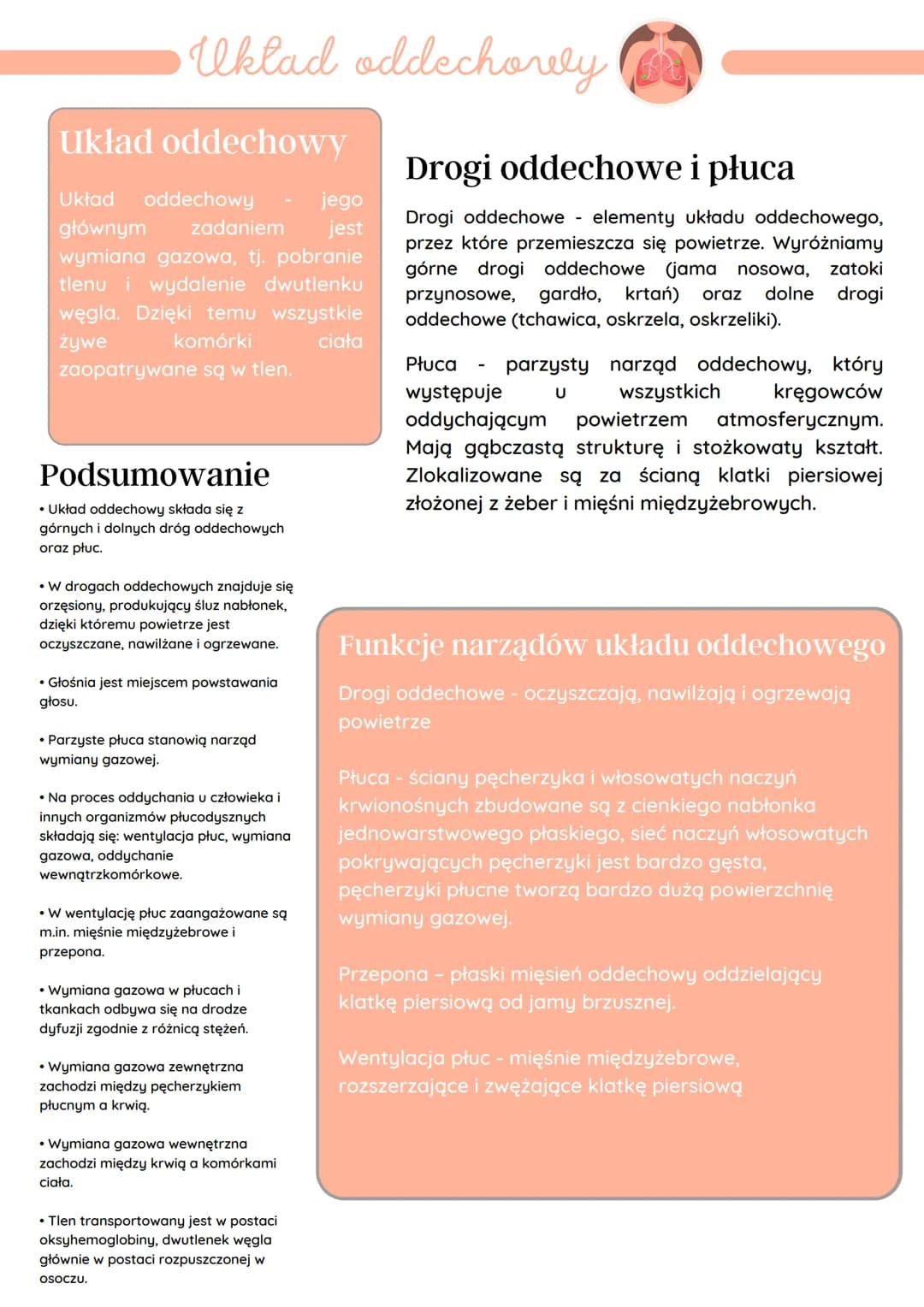 •Uklad oddechowely
Układ oddechowy
Układ oddechowy
jego
głównym zadaniem jest
wymiana gazowa, tj. pobranie
tlenu i wydalenie dwutlenku
węgla