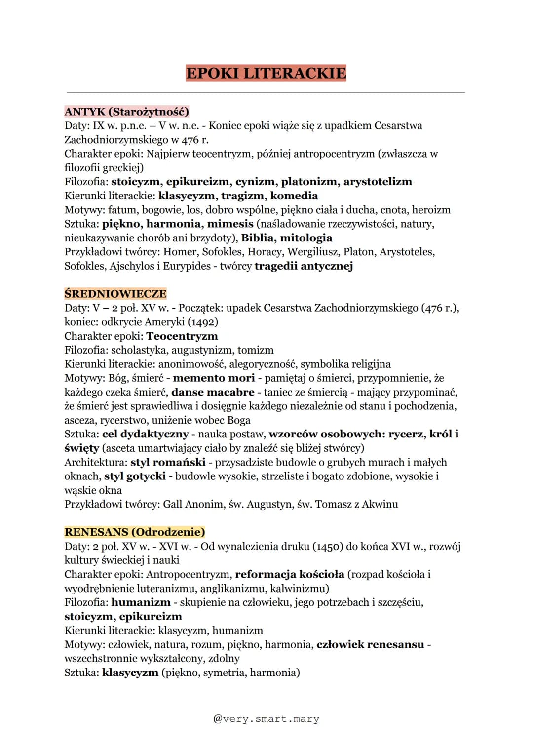 # EPOKI LITERACKIE

## ANTYK (Starożytność)
Daty: IX w. p.n.e. - V w. n.e. - Koniec epoki wiąże się z upadkiem Cesarstwa
Zachodniorzymskiego