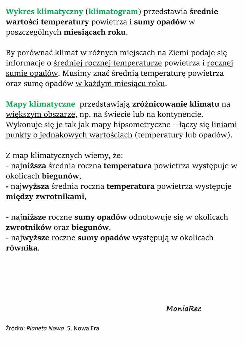 Pogoda a klimat
Pogoda to stan atmosfery w określonym miejscu i czasie.
Składniki pogody:
- temperatura powietrza,
- zachmurzenie,
- opady a