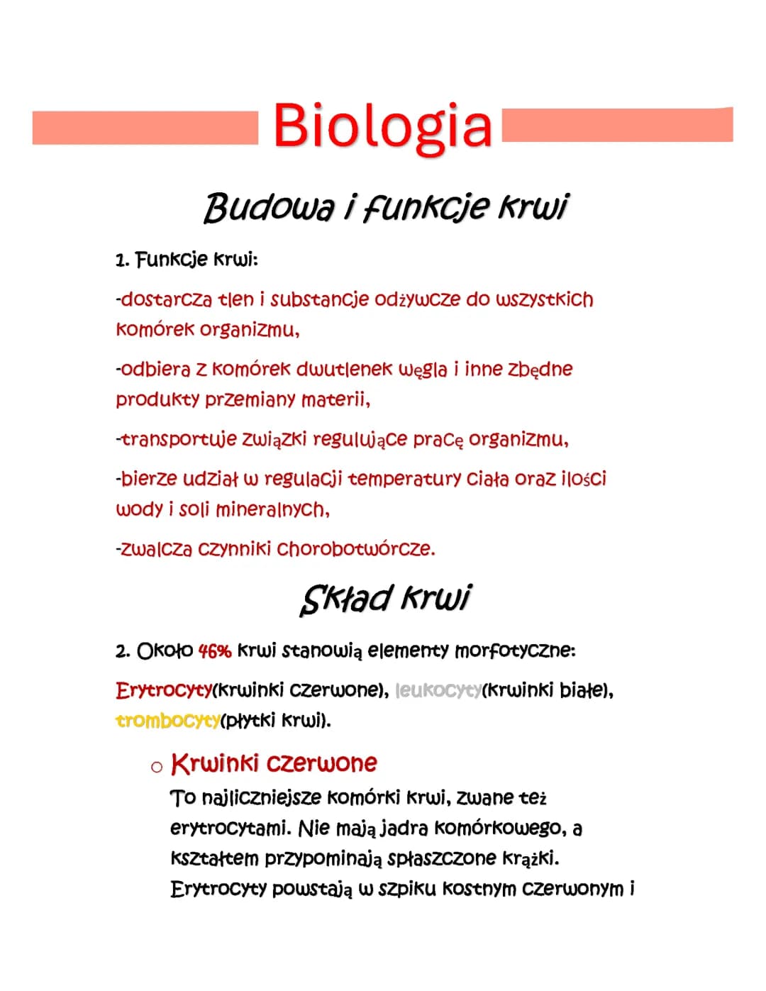 Biologia- Budowa i funkcje krwi