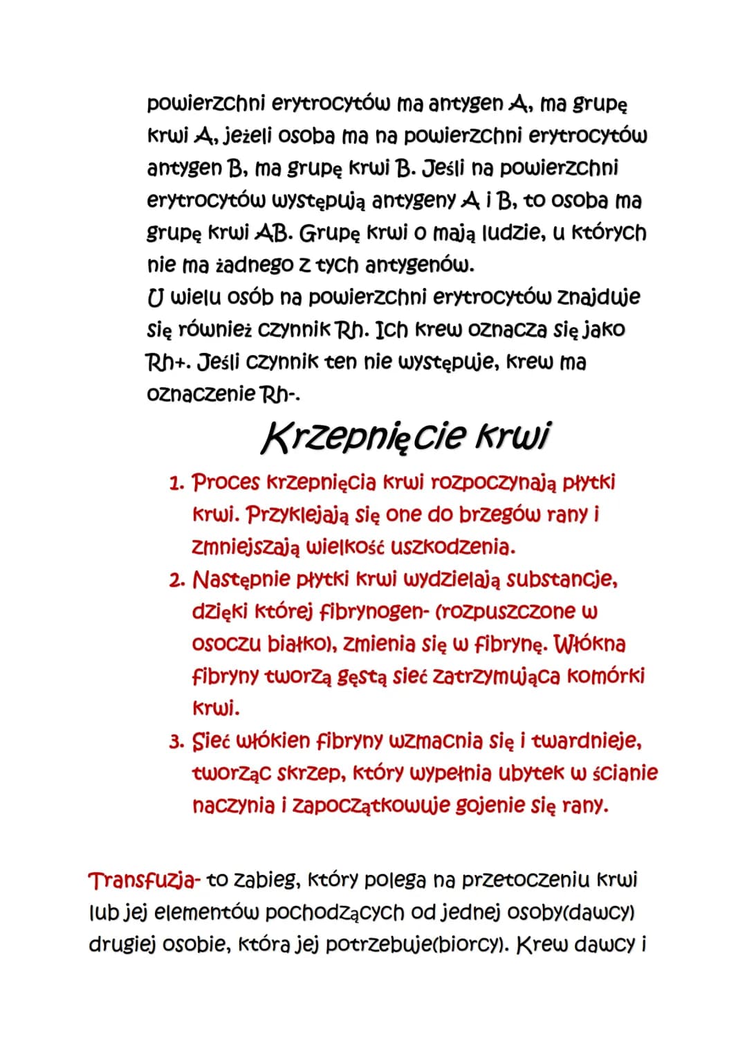 Biologia
Budowa i funkcje krwi
1. Funkcje krwi:
-dostarcza tlen i substancje odżywcze do wszystkich
komórek organizmu,
-odbiera z komórek dw