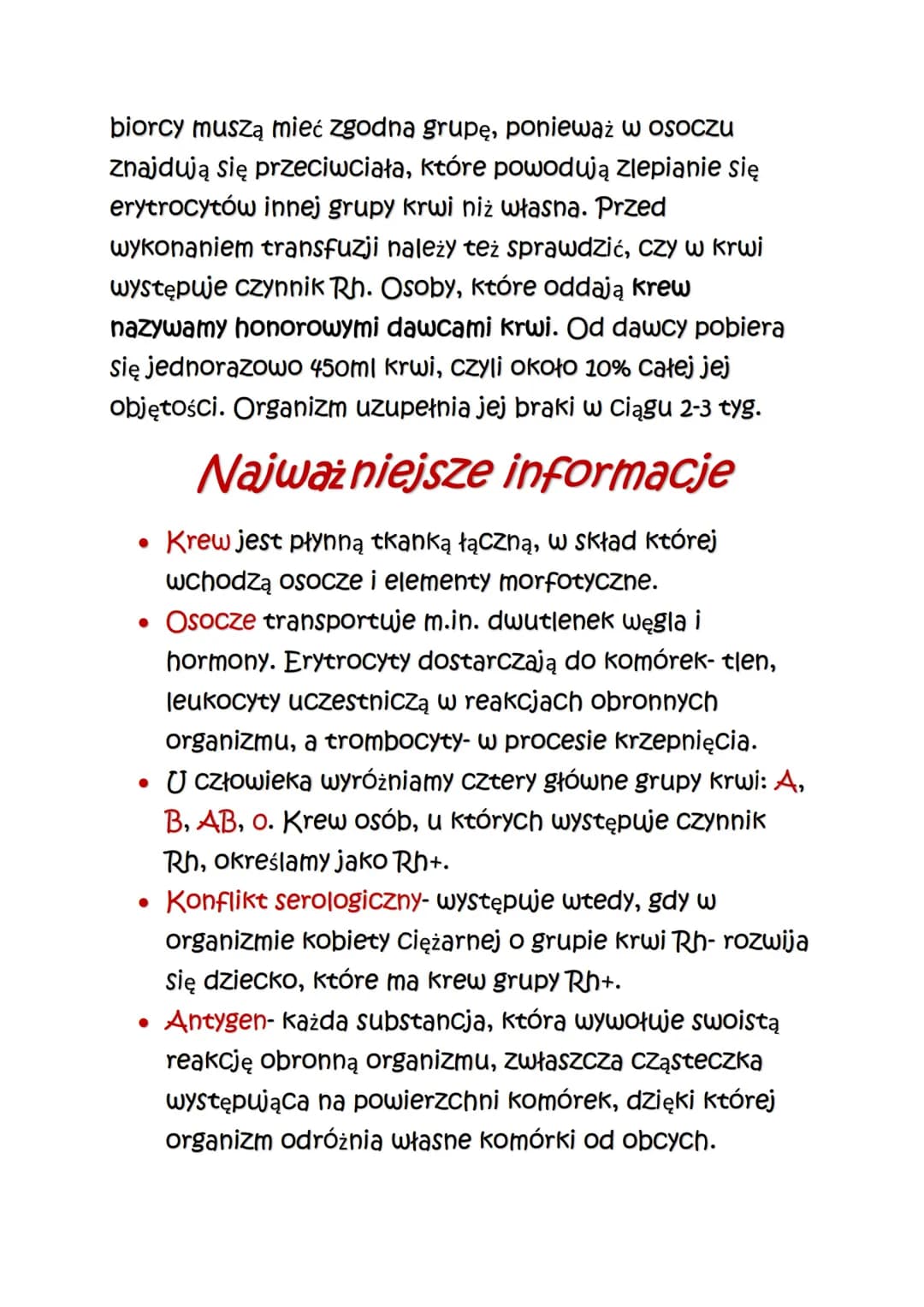 Biologia
Budowa i funkcje krwi
1. Funkcje krwi:
-dostarcza tlen i substancje odżywcze do wszystkich
komórek organizmu,
-odbiera z komórek dw