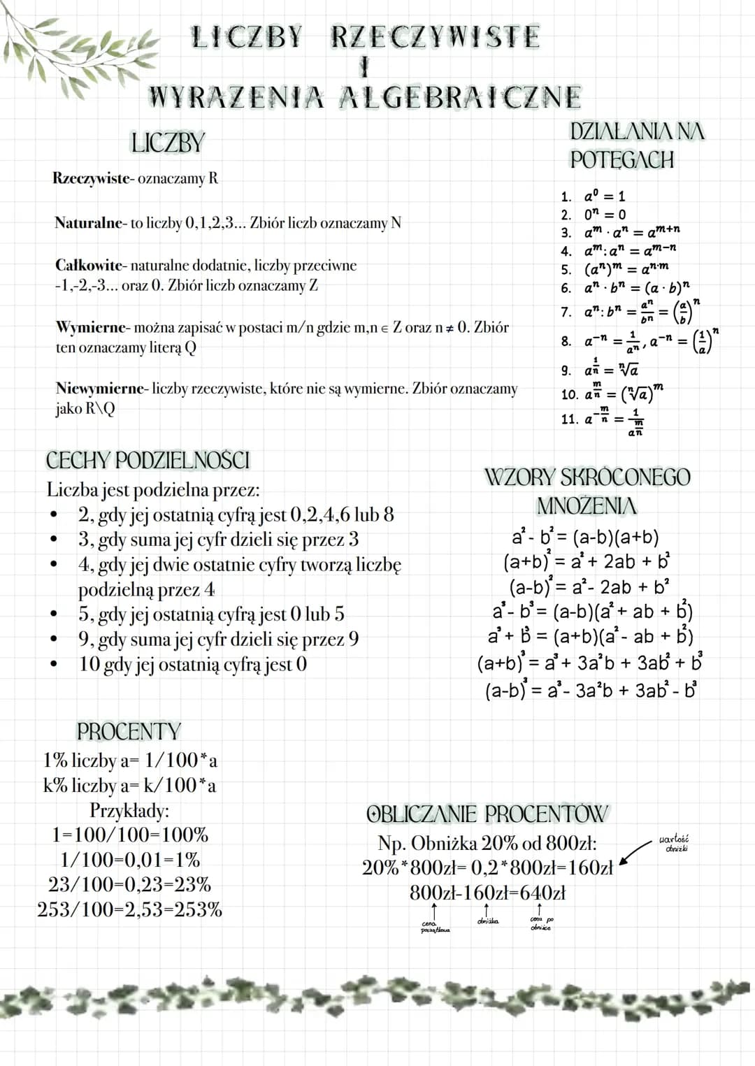 Liczby rzeczywiste i wyrażenia algebraiczne