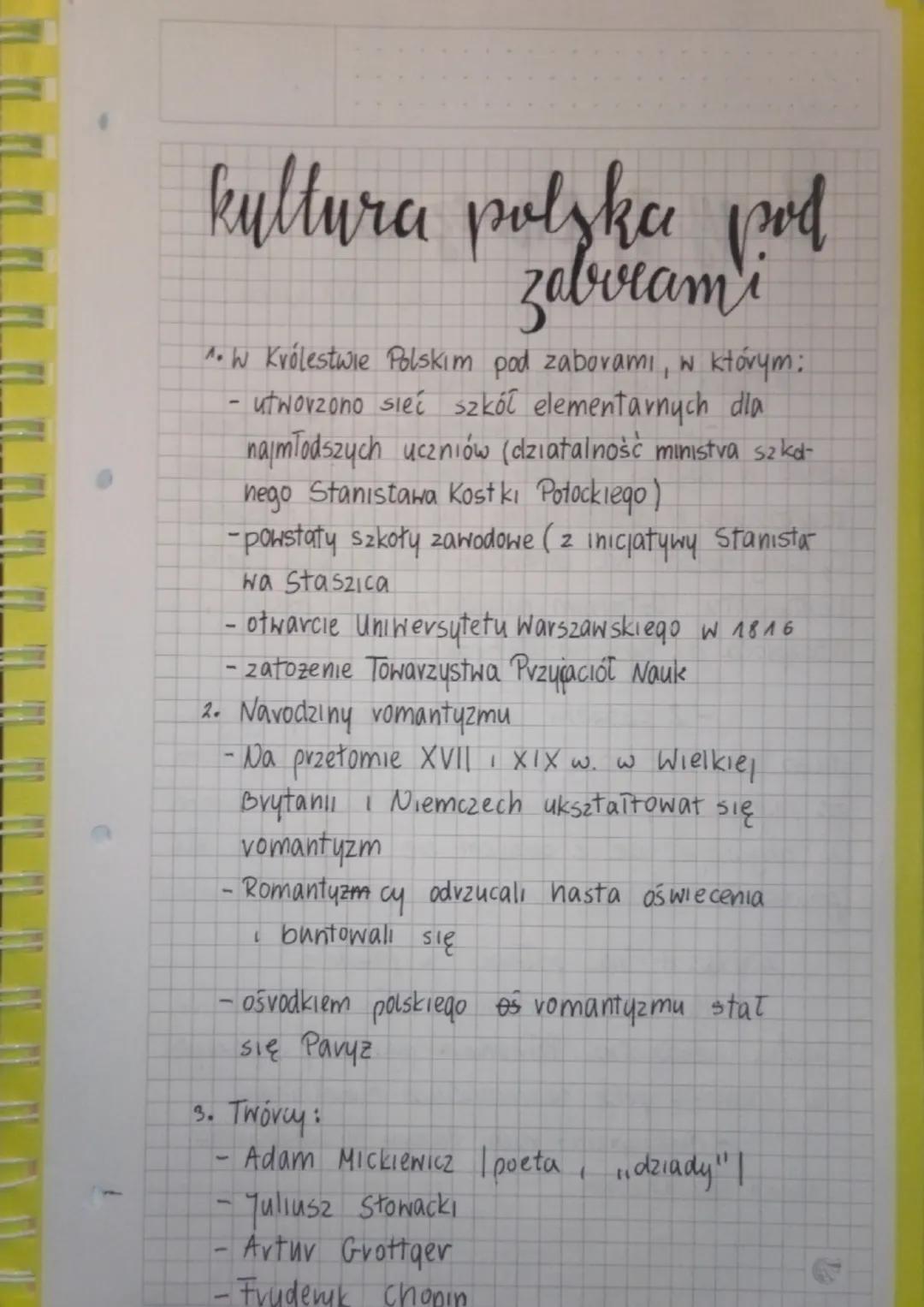 # kultura polska pod
zabream i

1. W Królestwie Polskim pod zaborami, w którym:
- utworzono sieć szkół elementarnych dla
najmłodszych ucznió