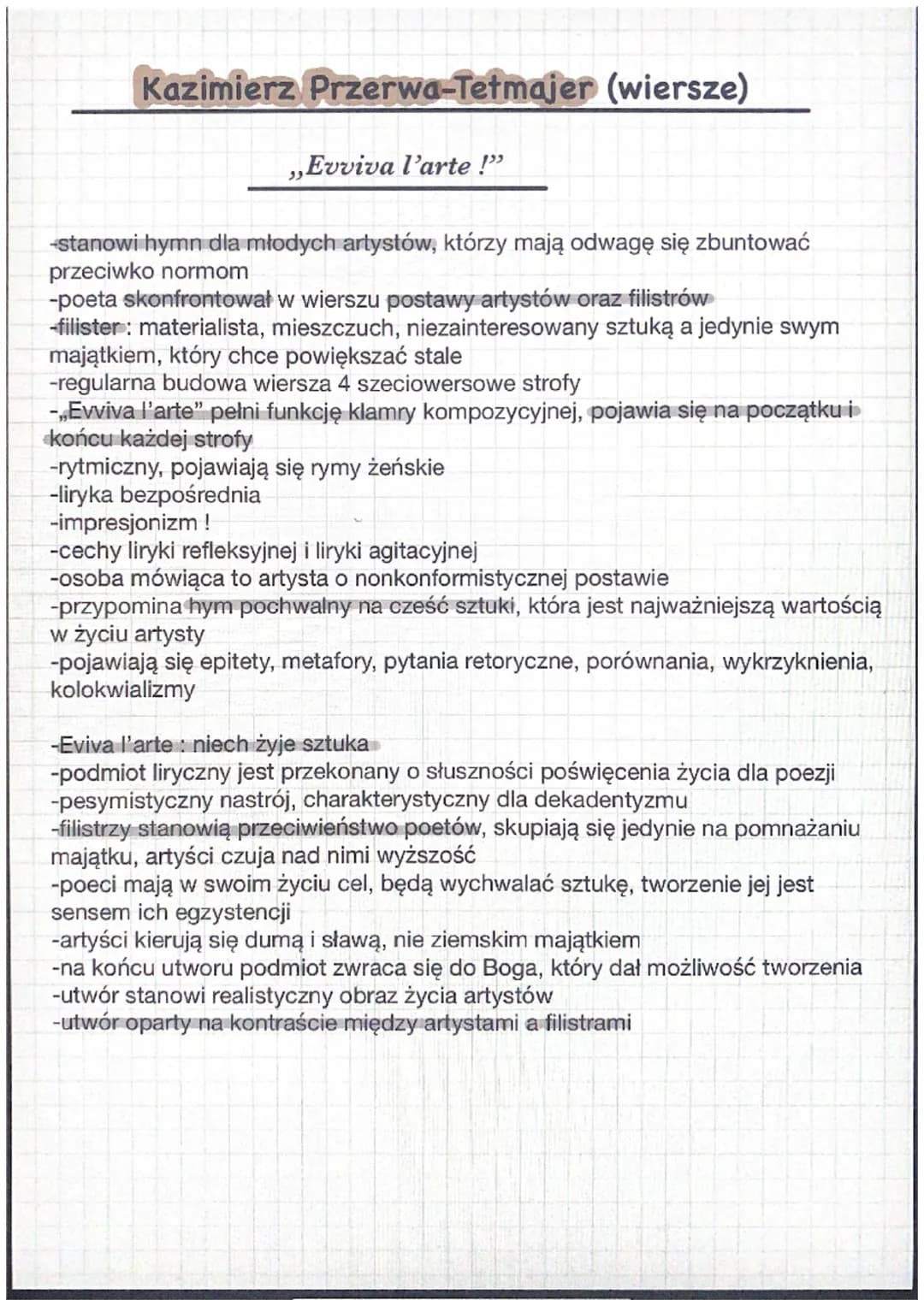 Kazimierz Przerwa-Tetmajer (wiersze)
,,Evviva l'arte !"
-stanowi hymn dla młodych artystów, którzy mają odwagę się zbuntować
przeciwko normo