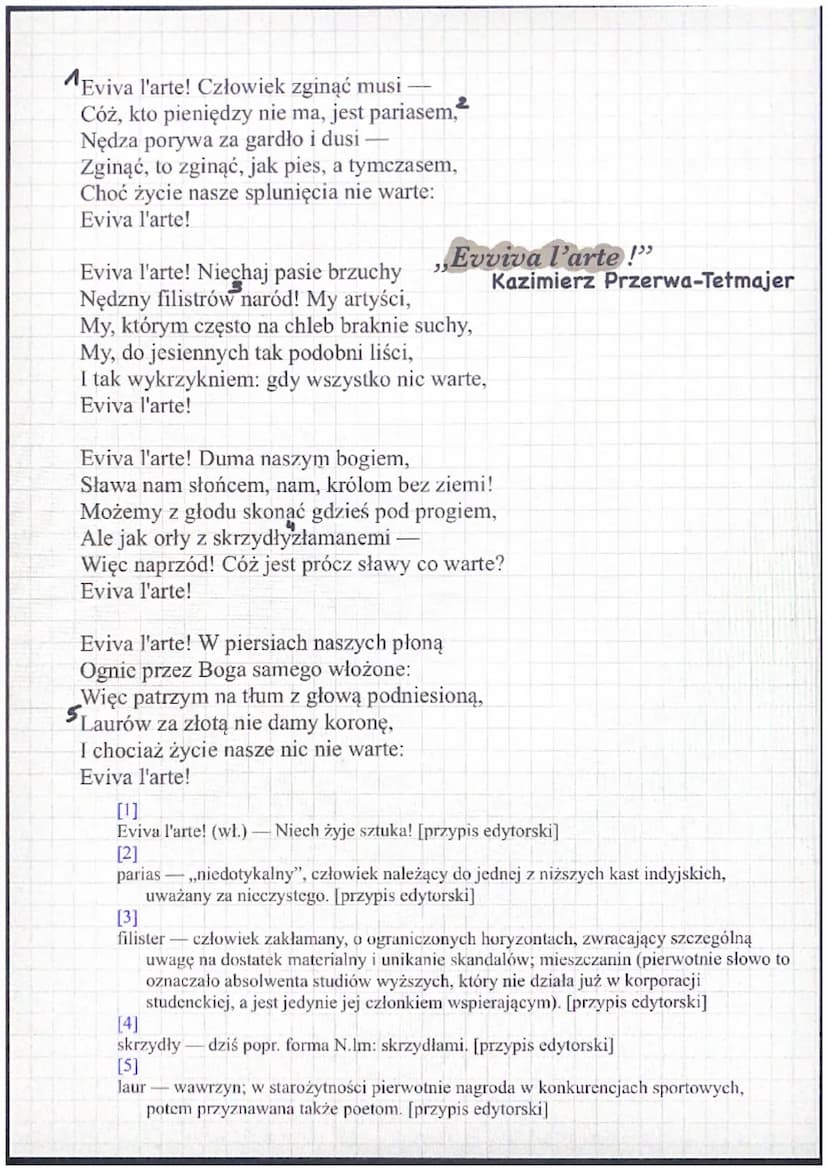Kazimierz Przerwa-Tetmajer (wiersze)
,,Evviva l'arte !"
-stanowi hymn dla młodych artystów, którzy mają odwagę się zbuntować
przeciwko normo