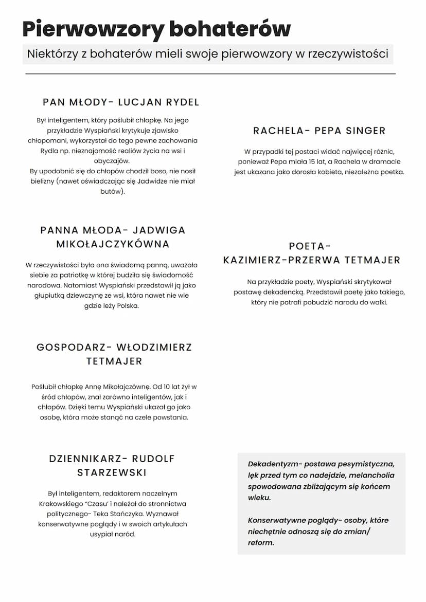 WSTĘP
"Wesele składa się z 3 aktów, akt I pokazuje stosunki między inteligencją, a
chłopami (miasto- wieś). Sceny z aktu I mają charakter re