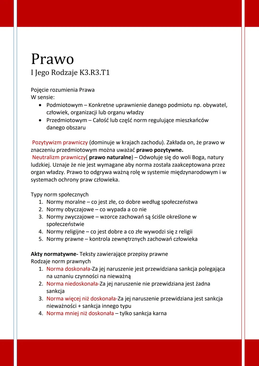 Prawo
I Jego Rodzaje K3.R3.T1
Pojęcie rozumienia Prawa
W sensie:
• Podmiotowym - Konkretne uprawnienie danego podmiotu np. obywatel,
człowie