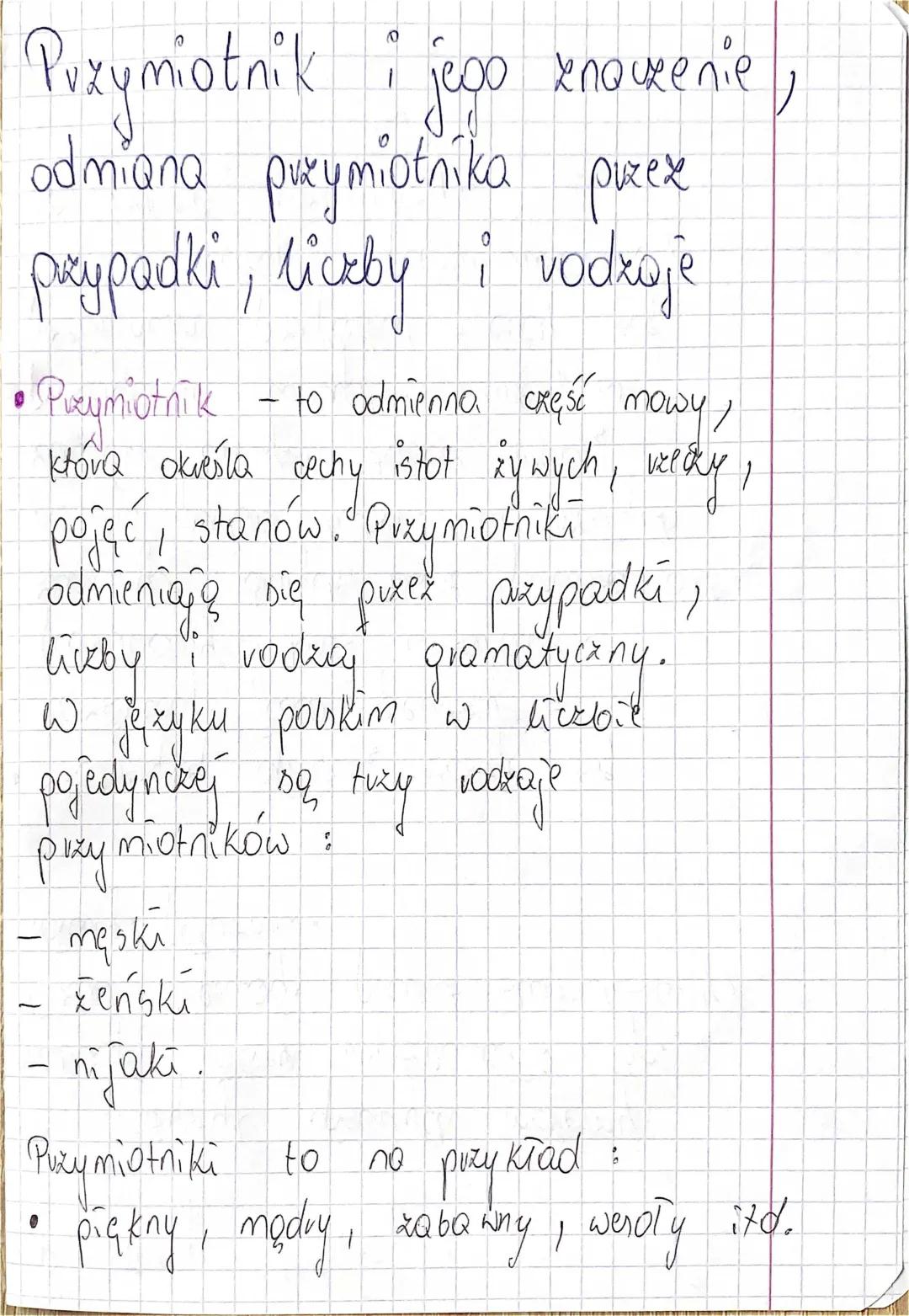 Odmiana przymiotnika przez przypadki - Przykłady i Ćwiczenia klasa 4