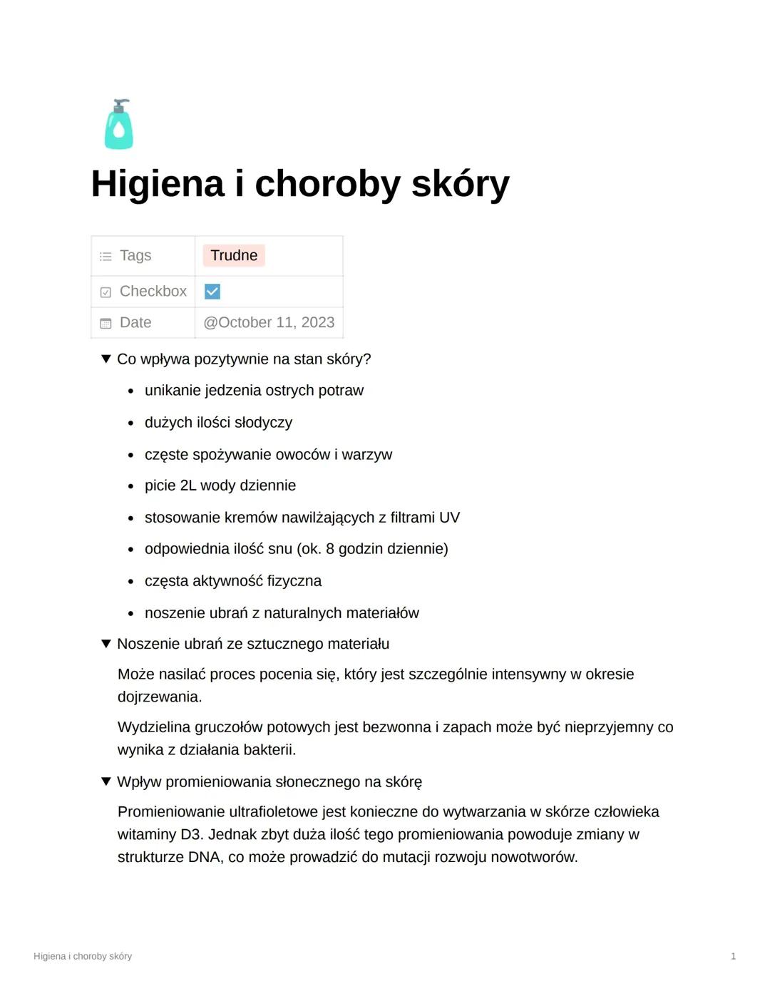 Higiena i choroby skóra - biologia zakres rozszerzony