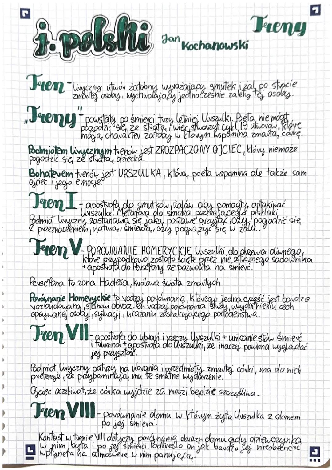 i.pelshi
Jan,
Kochanowski
Treng
Tren -livyczny utwór załobny wyrażający smutek i zal po stracie
zmavte osoby, wychwalający jednocześnie zale