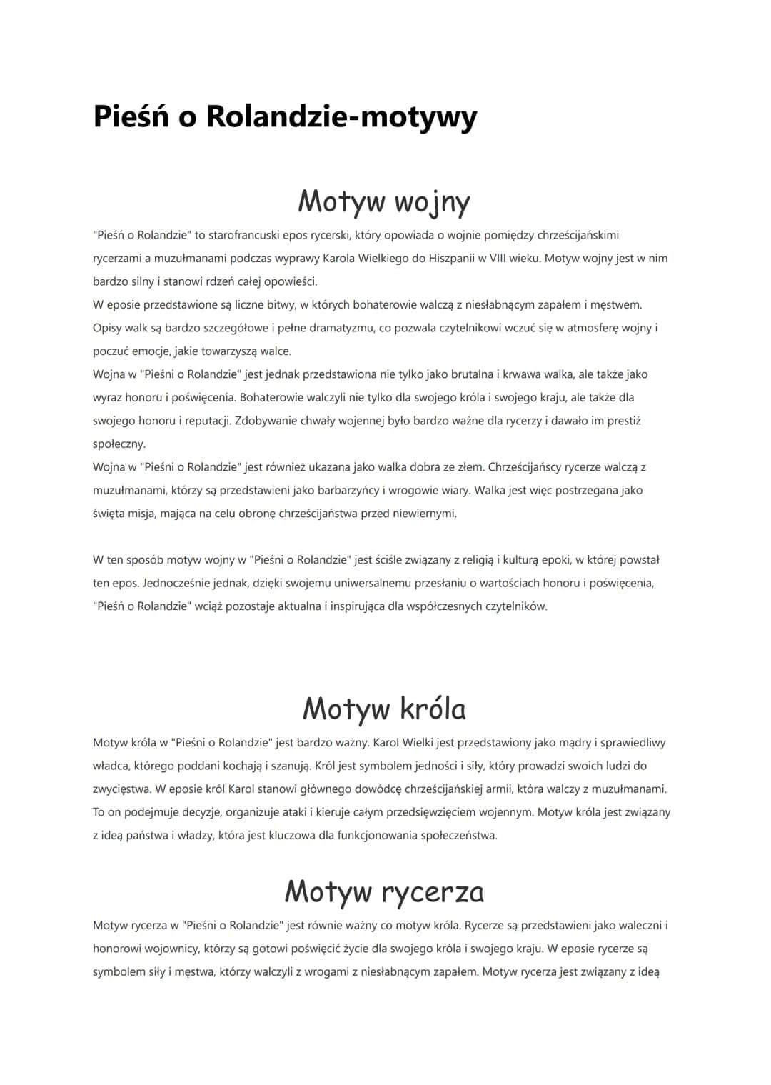 Pieśń o Rolandzie-motywy
Motyw wojny
"Pieśń o Rolandzie" to starofrancuski epos rycerski, który opowiada o wojnie pomiędzy chrześcijańskimi
