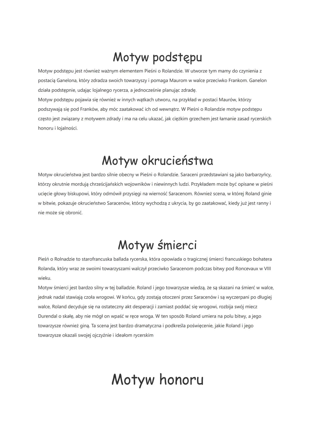 Pieśń o Rolandzie-motywy
Motyw wojny
"Pieśń o Rolandzie" to starofrancuski epos rycerski, który opowiada o wojnie pomiędzy chrześcijańskimi
