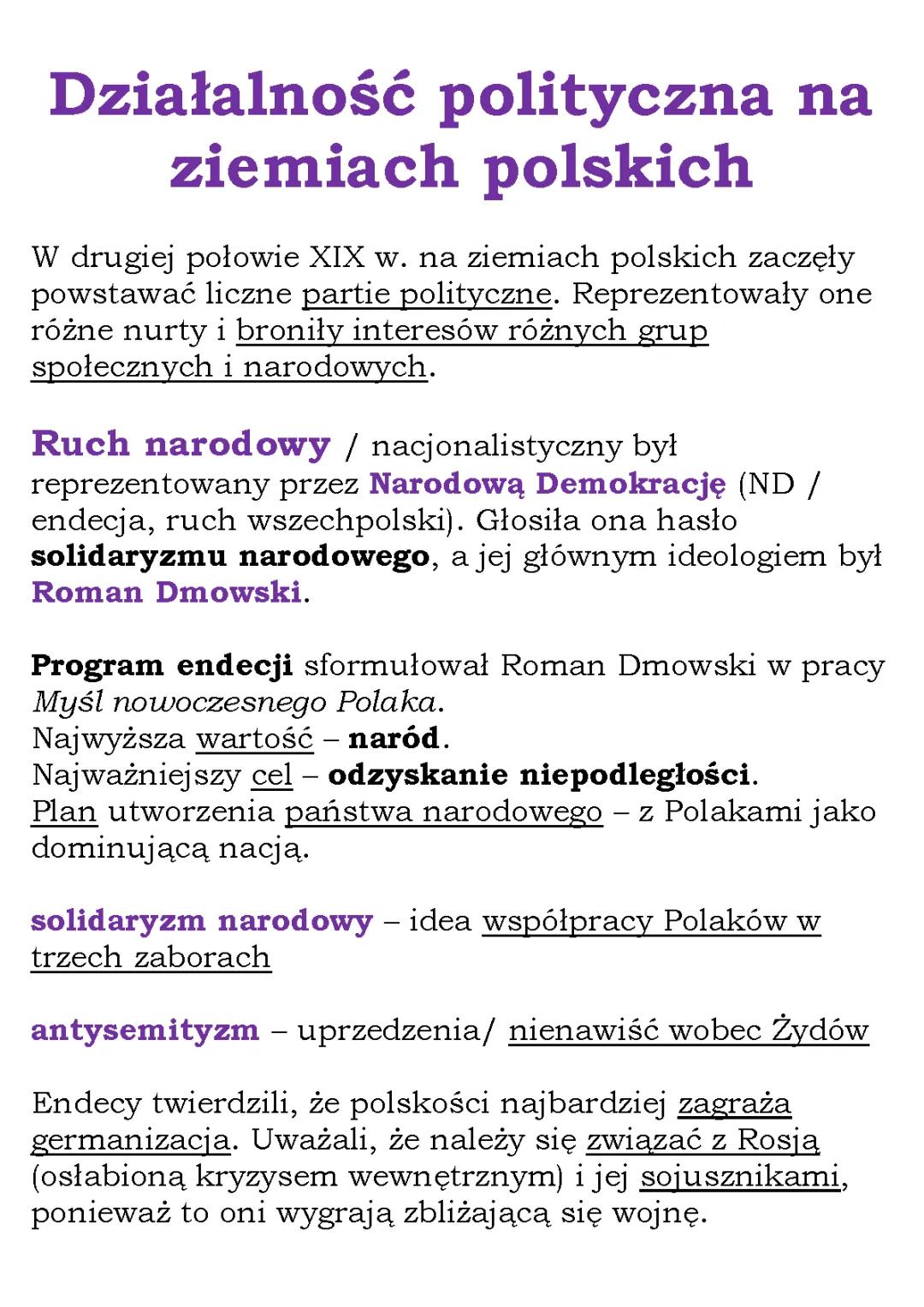 Ruch socjalistyczny i działalność Wincentego Witosa na ziemiach polskich w XIX wieku - Notatka