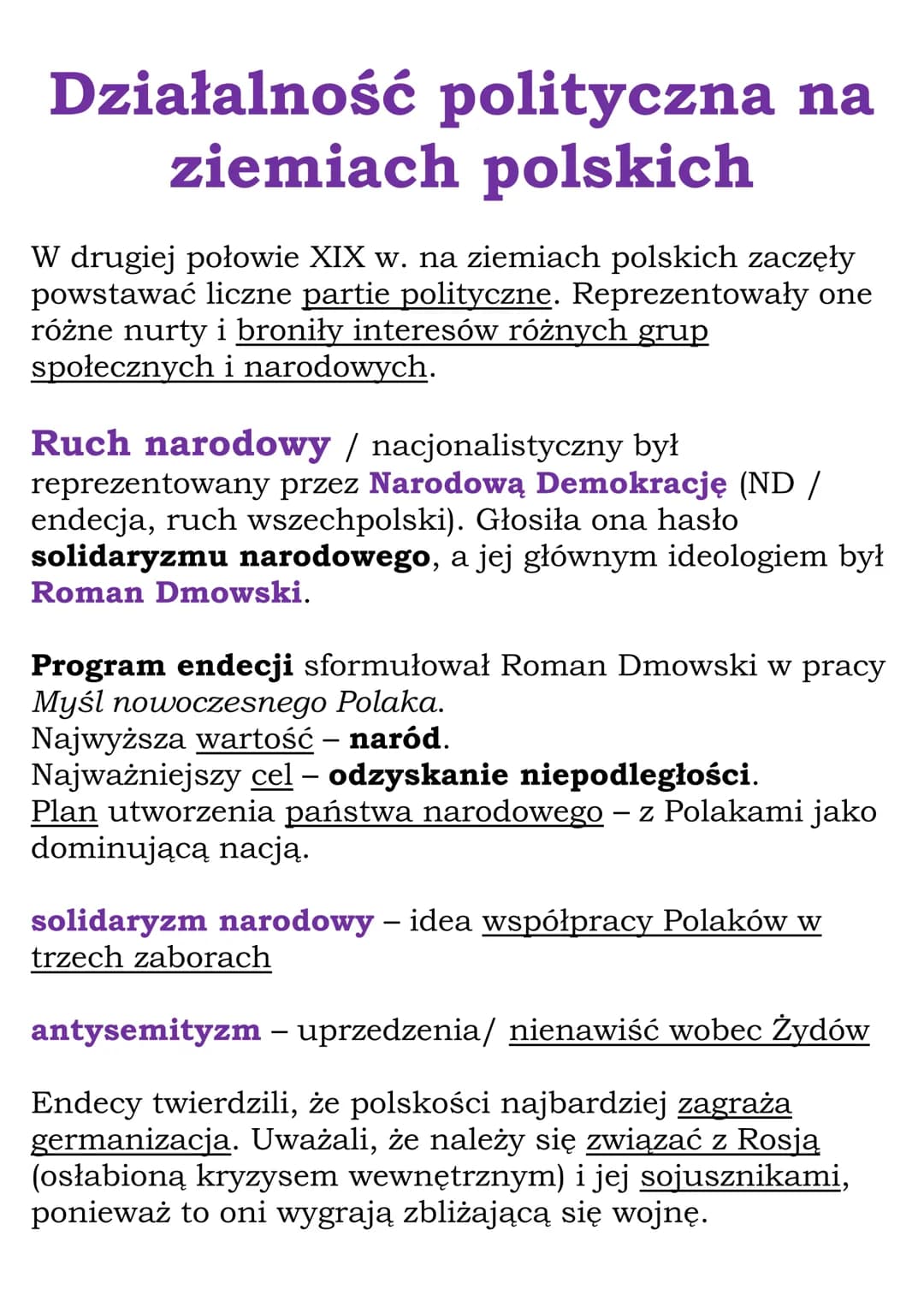 Działalność polityczna na
ziemiach polskich
W drugiej połowie XIX w. na ziemiach polskich zaczęły
powstawać liczne partie polityczne. Reprez