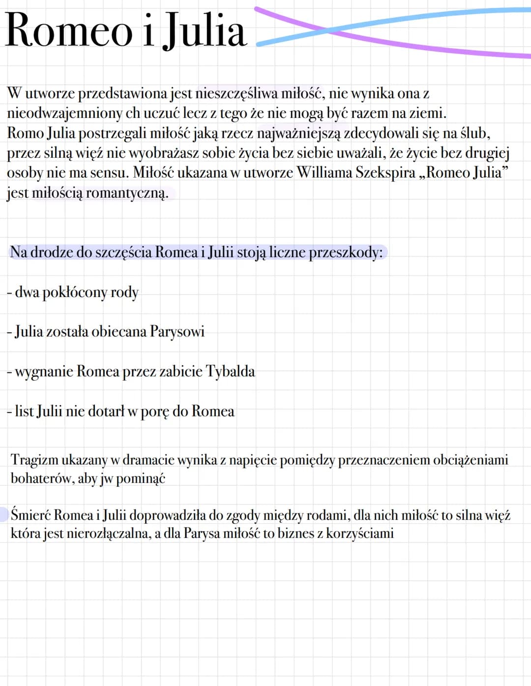 Romeo i Julia
W utworze przedstawiona jest nieszczęśliwa miłość, nie wynika ona z
nieodwzajemniony ch uczuć lecz z tego że nie mogą być raze