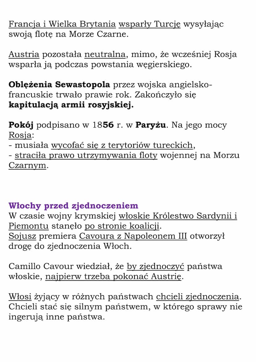Druga połowa XIX wieku
Dział II, Część 1 (lekcje 10-13)
Kl 7, WSiP
Zjednoczenie Włoch
Wojna krymska i rozpad Świętego Przymierza
Od kongresu