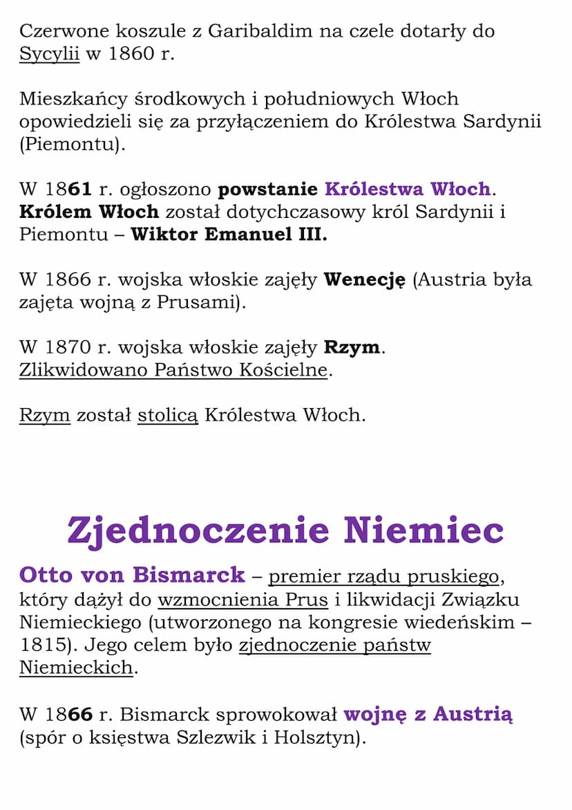 Druga połowa XIX wieku
Dział II, Część 1 (lekcje 10-13)
Kl 7, WSiP
Zjednoczenie Włoch
Wojna krymska i rozpad Świętego Przymierza
Od kongresu