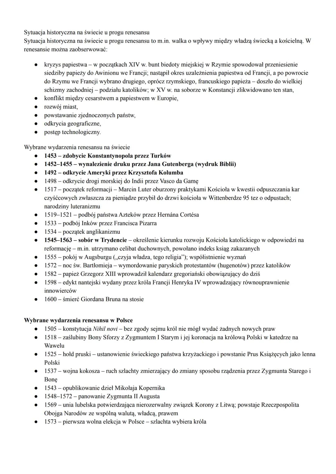 1) Renesans- - nazwa epoki
Renesans to nazwa epoki następującej po średniowieczu. Wyraz oznacza odrodzenie kultury antycznej, zwrot ku
niej 