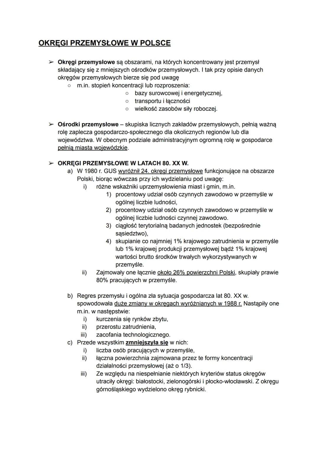 OKRĘGI PRZEMYSŁOWE W POLSCE
> Okręgi przemysłowe są obszarami, na których koncentrowany jest przemysł
składający się z mniejszych ośrodków p