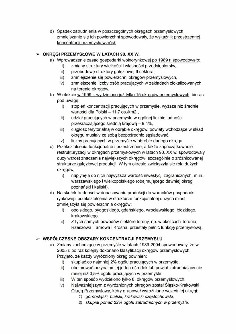 OKRĘGI PRZEMYSŁOWE W POLSCE
> Okręgi przemysłowe są obszarami, na których koncentrowany jest przemysł
składający się z mniejszych ośrodków p