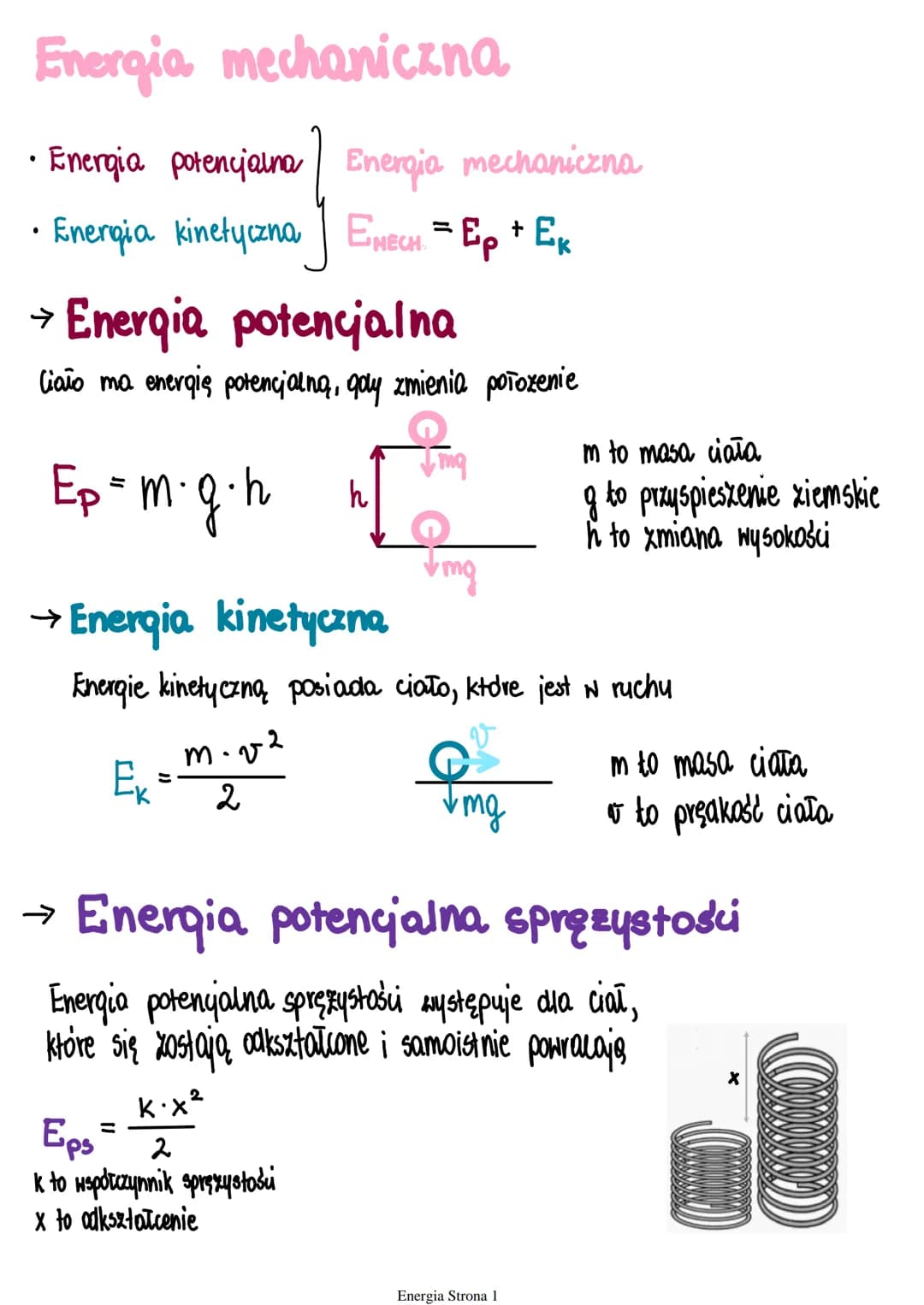 Energia mechaniczna
Energia potencjalna Energia mechaniczna
Energia kinetyczna ENECH = Ep + Ek
IECH₂
●
→ Energia potencijalna
Ciało ma energ