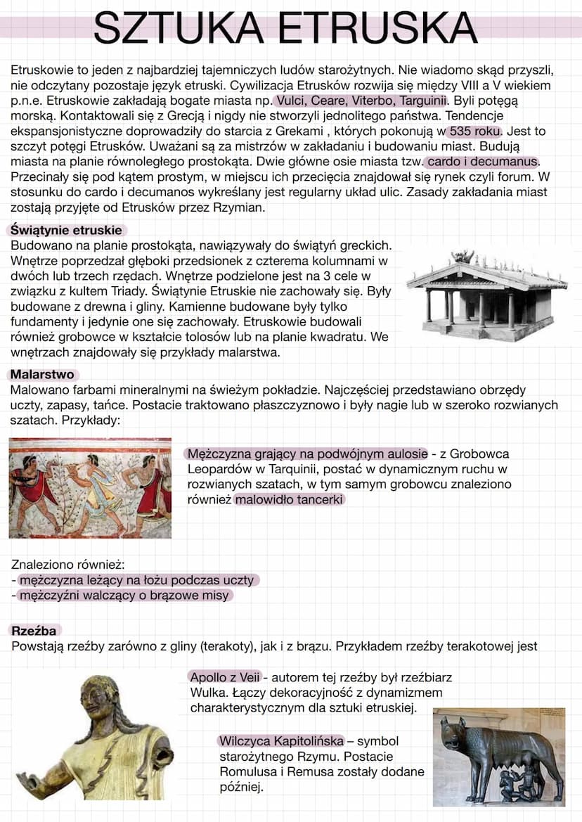 SZTUKA ETRUSKA SZTUKA ETRUSKA
Etruskowie to jeden z najbardziej tajemniczych ludów starożytnych. Nie wiadomo skąd przyszli,
nie odczytany po