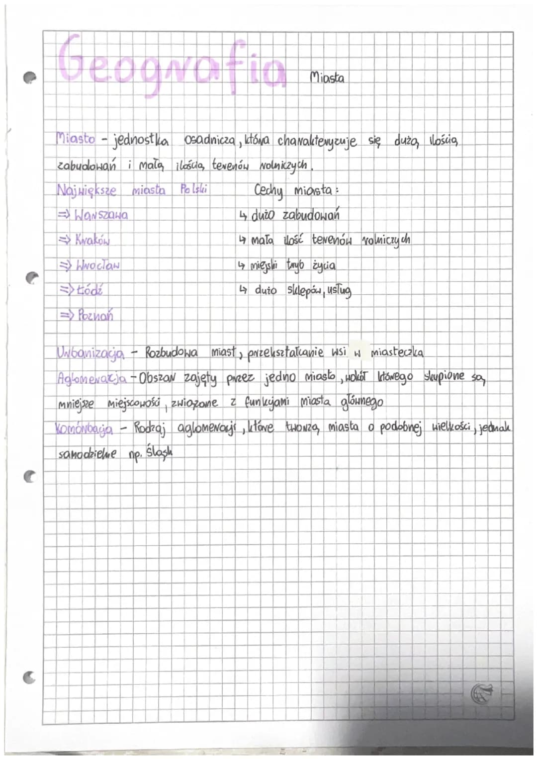 2
Geografia
Miasto - jednostka osadnicza, któma charakteryzuje się dużą, ilością
zabudowań i małą ilością, terenów rolniczych.
Największe mi
