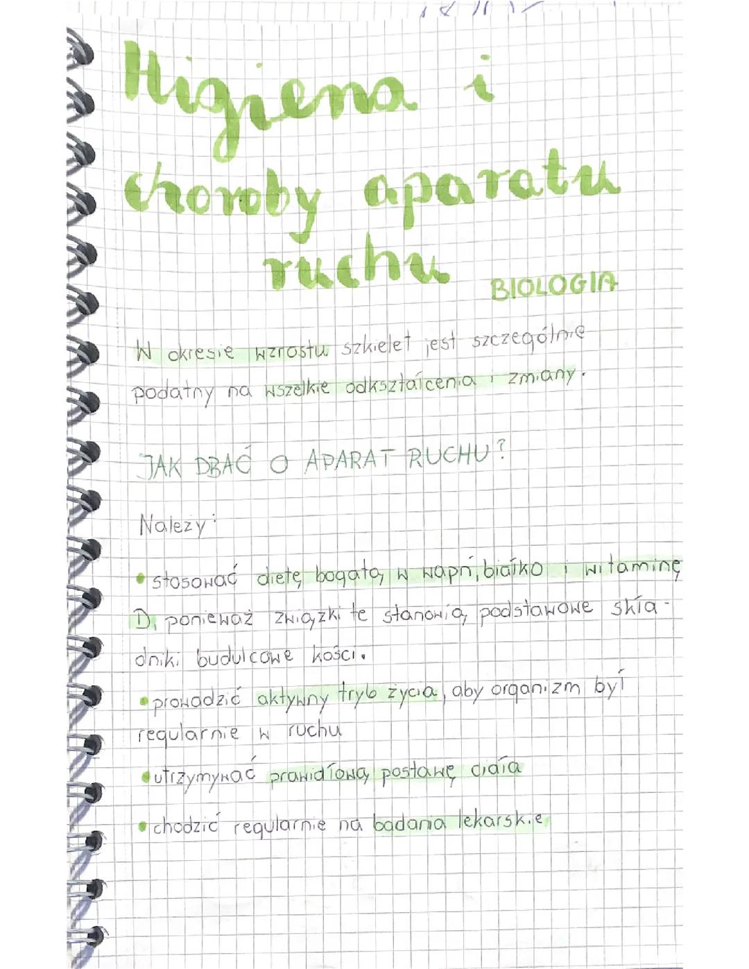 Higiena i Choroby Aparatu Ruchu - Klasa 7 Biologia