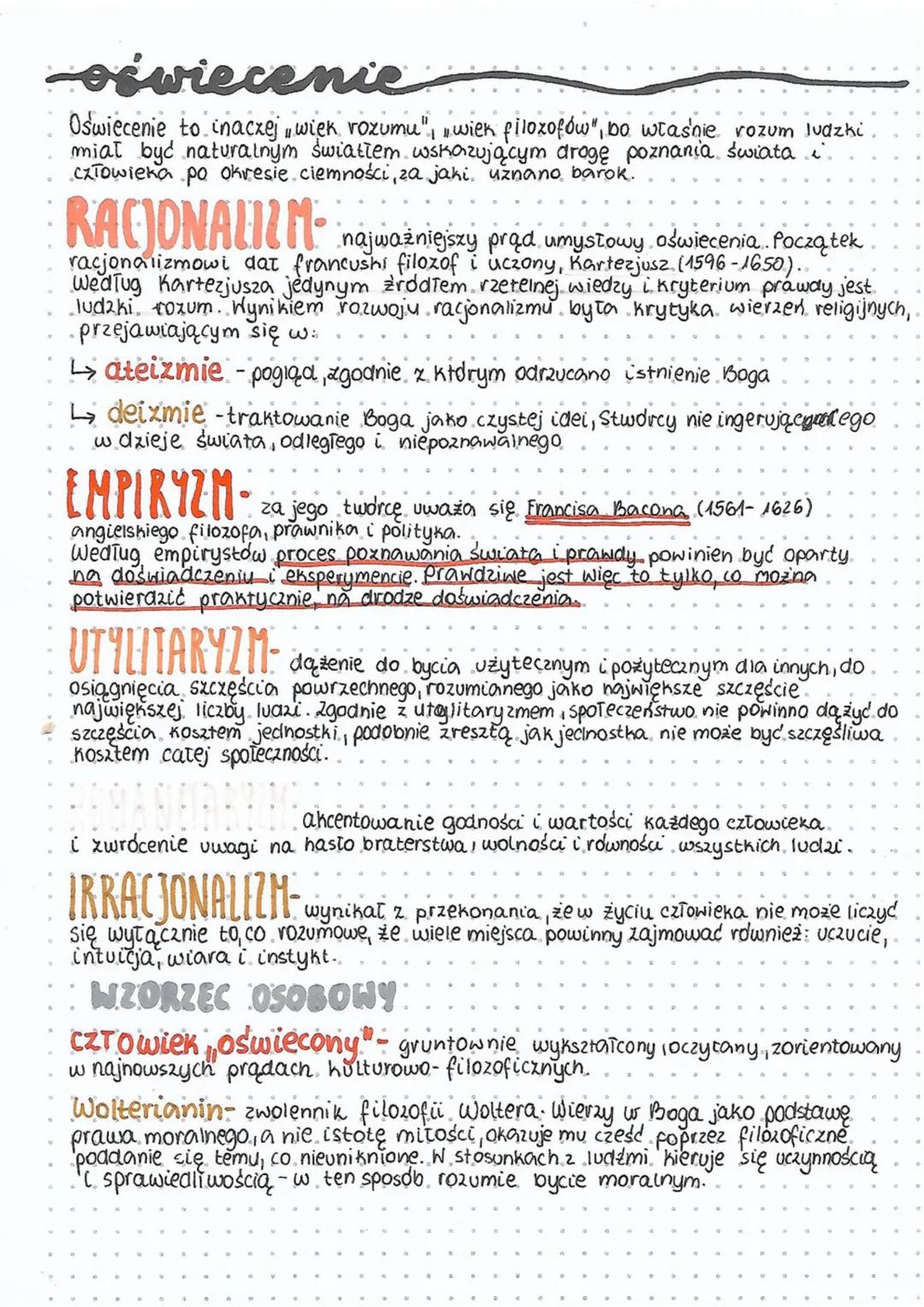 oświecenie
Oswiecenie to inaczej wiek rozumu", wiek filozofów", bo właśnie rozum ludzki
miał być naturalnym światłem wskazującym drogę pozna