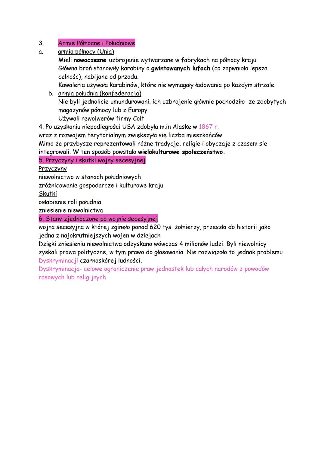 Stany zjednoczone w XIX
1. Przebieg wojny secesyjnej
1860 r. wybór Abrahama Lincolna na prezydenta USA
Tego wyboru nie zaakceptowały stany p