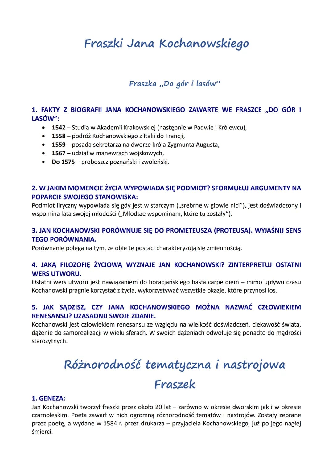 
<h3 id="1faktyzbiografiijanakochanowskiegozawartewefraszcedogrilasw">1. FAKTY Z BIOGRAFII JANA KOCHANOWSKIEGO ZAWARTE WE FRASZCE ,,DO GÓR I