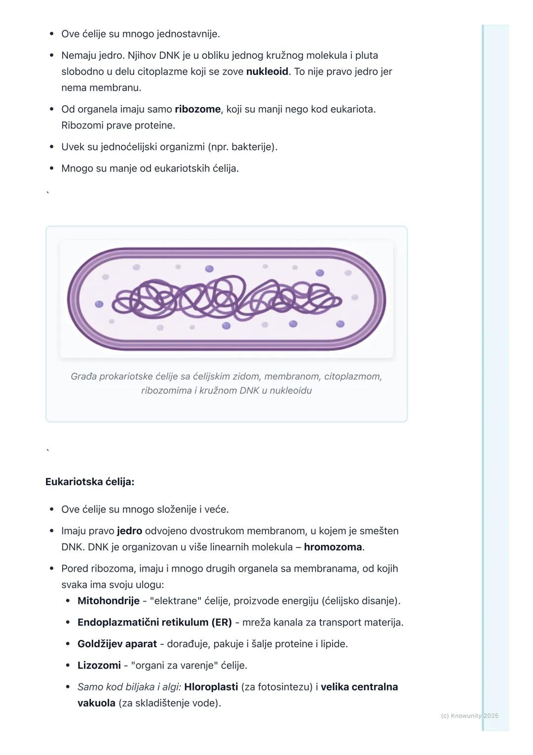 # Prokariotska i eukariotska
ćelija

## Uvod u tipove ćelija

Sva živa bića su izgrađena od ćelija, ali nisu sve ćelije iste. Postoje dve
os