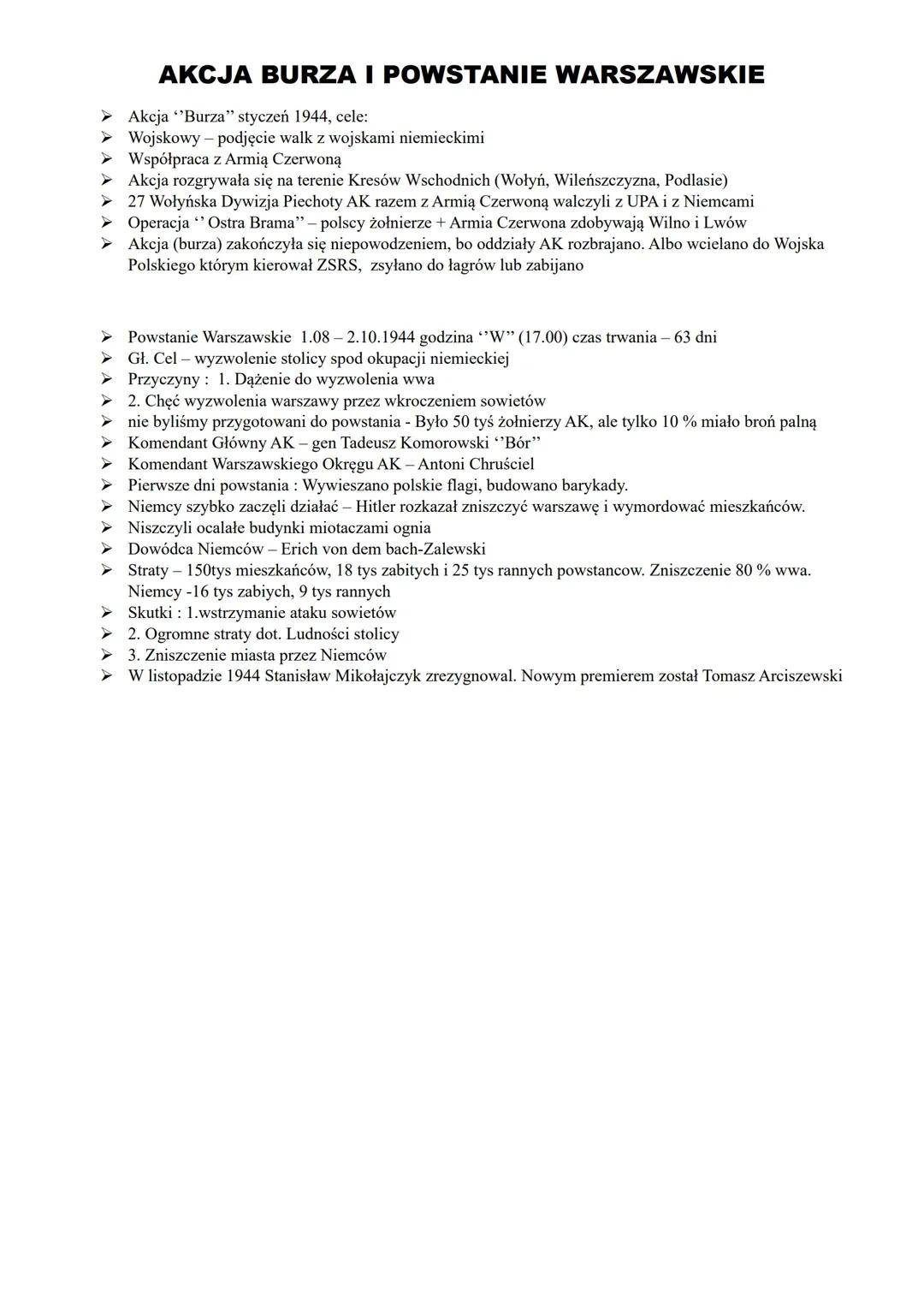 Akcja Burza i Powstanie Warszawskie – Historia dla klasy 8, Dział 2, Temat 5