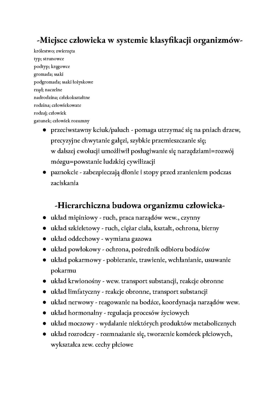 Organizm człowieka jako funkcjonalna całość + Układ powłokowy
