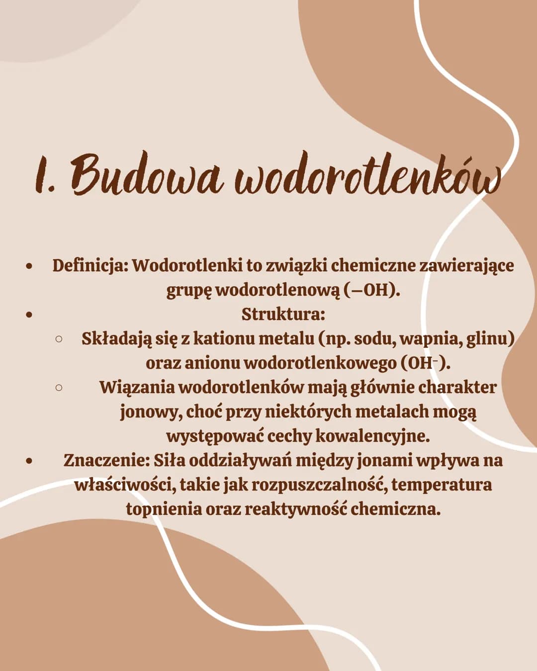 Wodorotlenki # 1. Budowa wodorotlenków

- Definicja: Wodorotlenki to związki chemiczne zawierające grupę wodorotlenową ($-\text{OH}$).

  - 