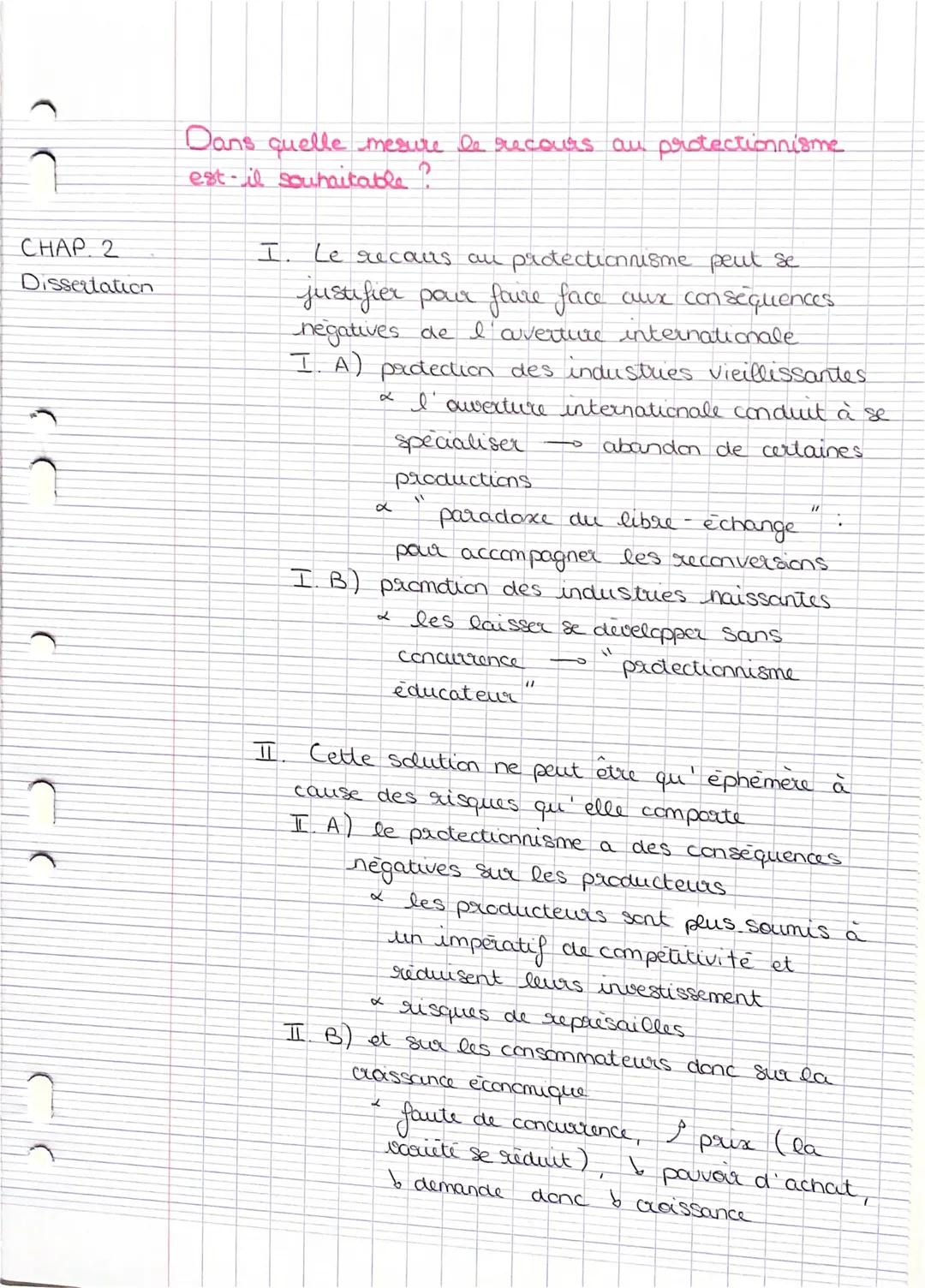 CHAP. 2
Dissertation

Dans quelle mesure le recours au protectionnisme
est-il souhaitable?

I. Le recans au protectionnisme peut se
justifie