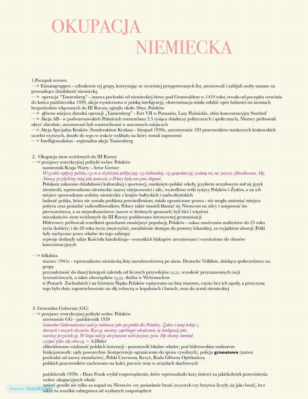 # OKUPACJA
# NIEMIECKA

1. Początek terroru

-> Einsatzgruppen - członkowie tej grupy, korzystając ze wcześniej przygotowanych list, areszto
